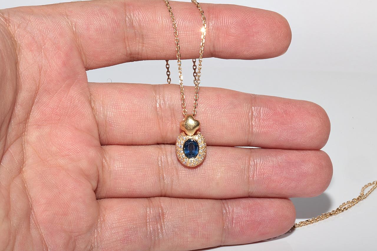 Vintage 18k Gold Italy Made Natural Diamond And Sapphire Pendant Necklace For Sale 1