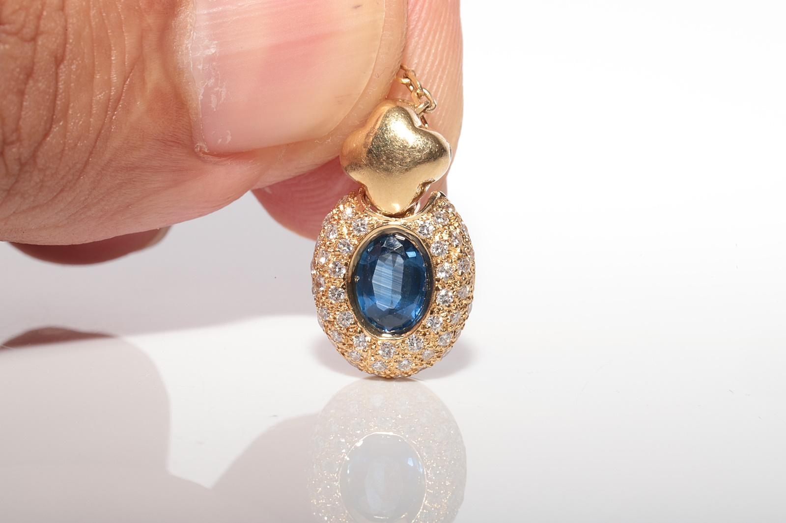 Vintage 18k Gold Italy Made Natural Diamond And Sapphire Pendant Necklace For Sale 2