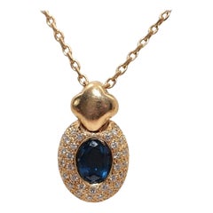 Collier pendentif vintage en or 18 carats, fabriqué en Italie, avec diamants naturels et saphirs