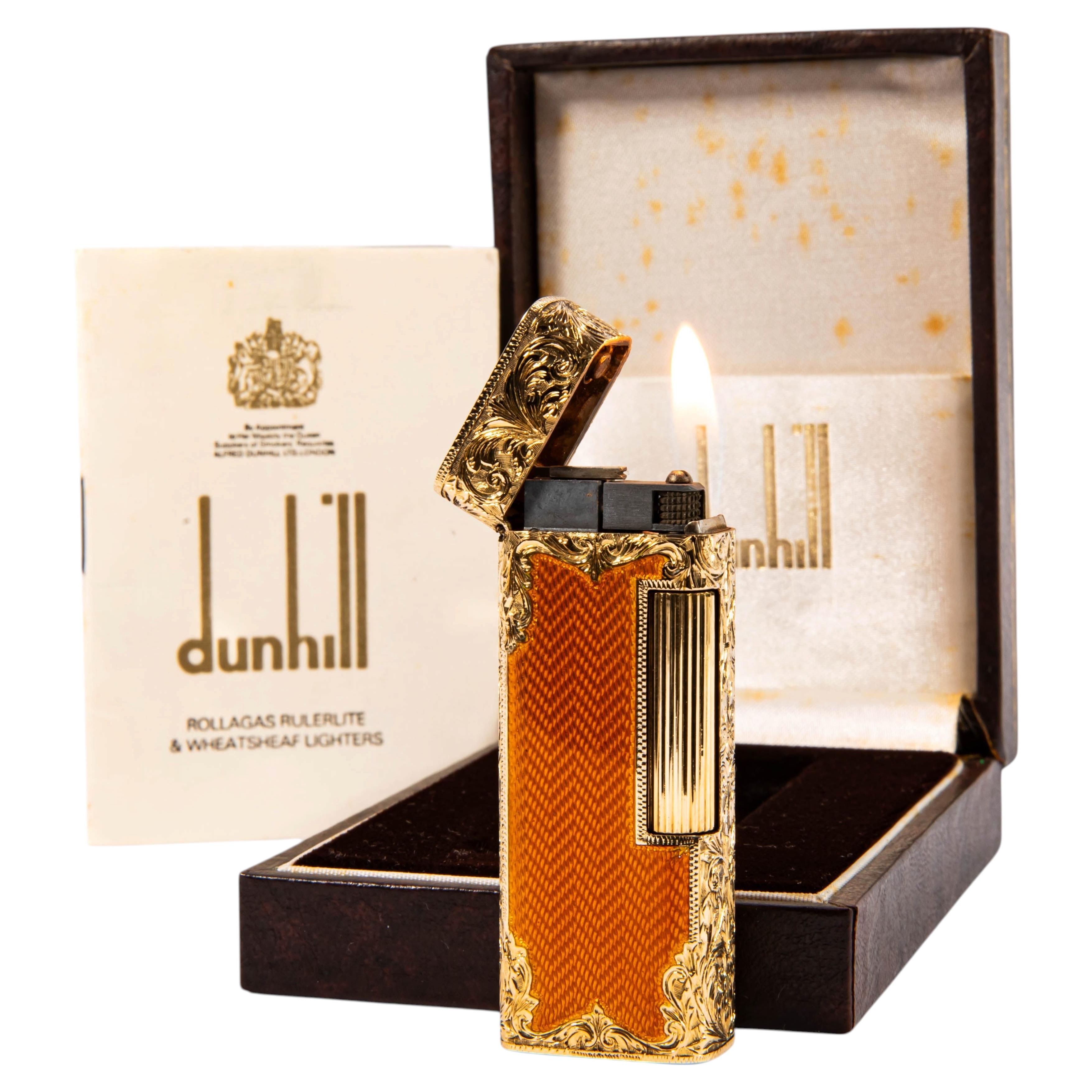 Vintage 18k Gold Jacket Dunhill Rollagas Lighter Enamel in Box 1968