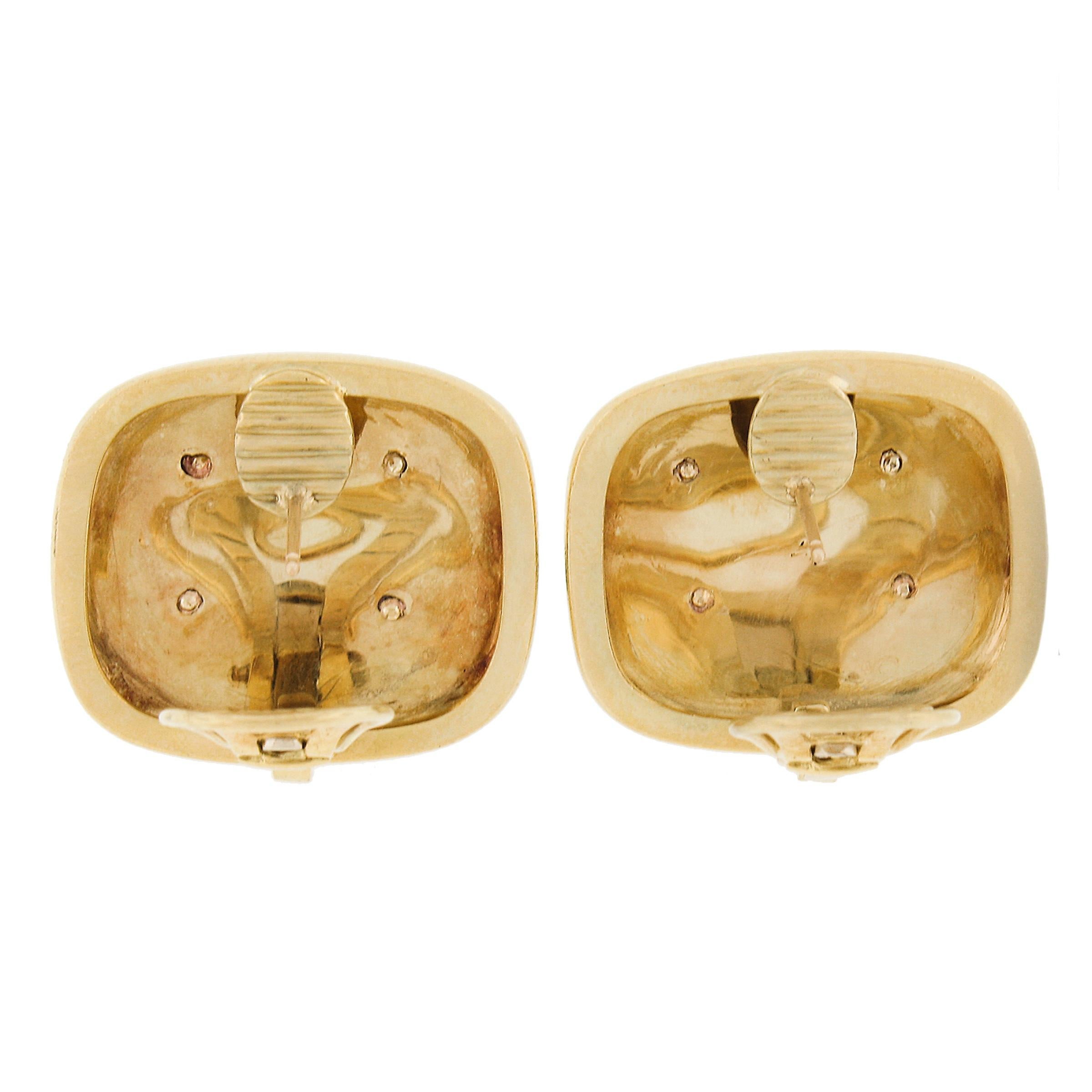 Women's Vintage 18K Gold Jade Diamond 3D Textured Elephant Large Cushion Omega Earrings For Sale