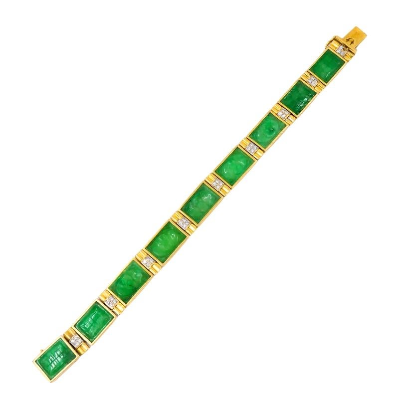 Vintage 18k Gold Jade Diamond Bracelet In Good Condition For Sale In Beverly Hills, CA