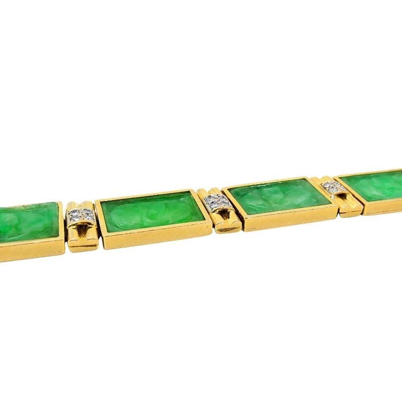 Vintage 18k Gold Jade Diamond Bracelet For Sale 1