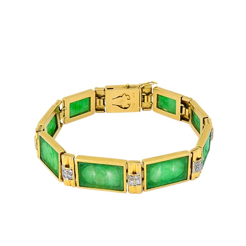 Vintage 18k Gold Jade Diamond Bracelet For Sale 2