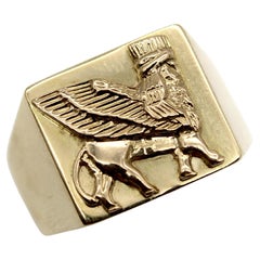 Vintage 18K Gold Lamassu Men’s Signet Ring