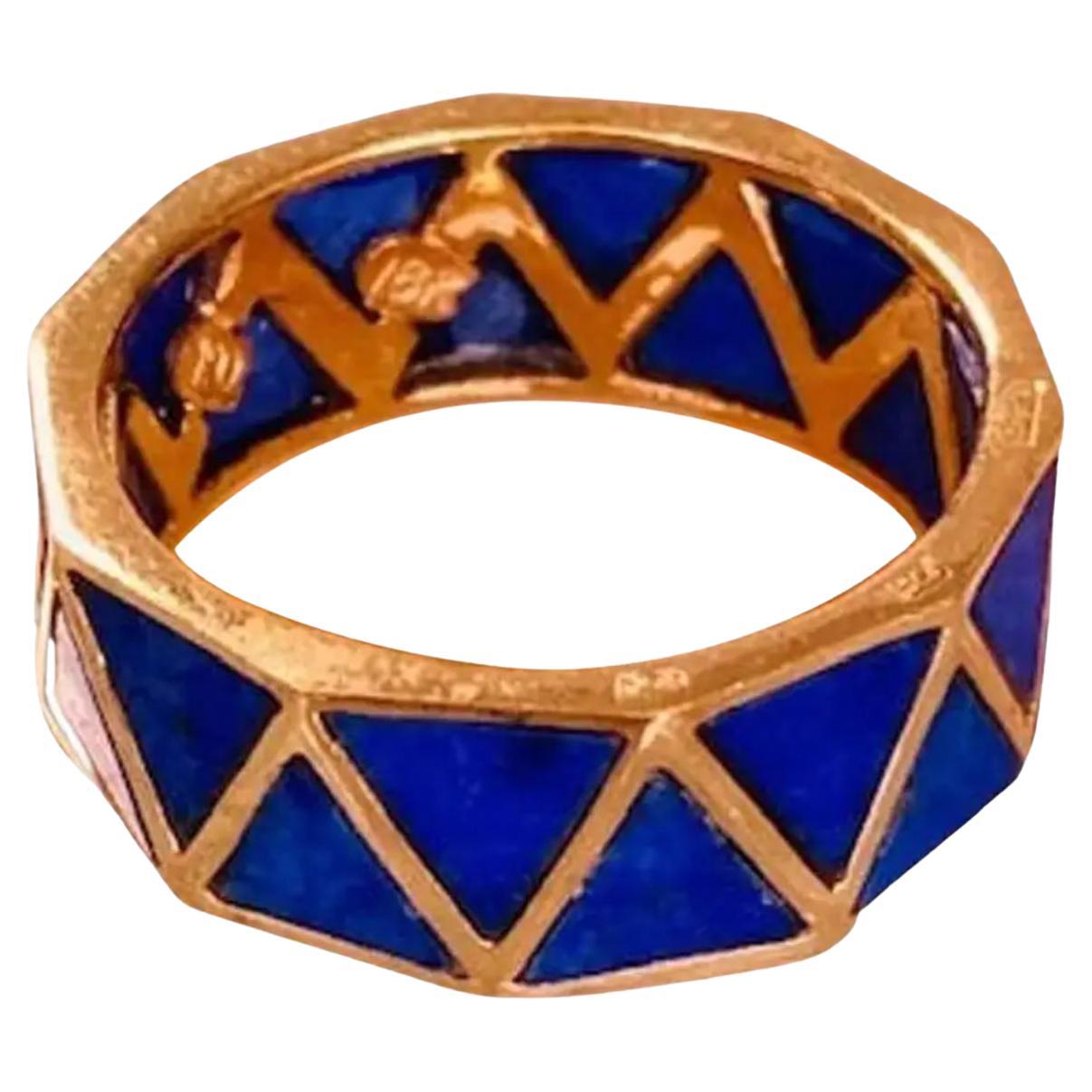 Bague zigzag vintage en or 18 carats lapis-lazuli édition limitée, taille N UK/AU