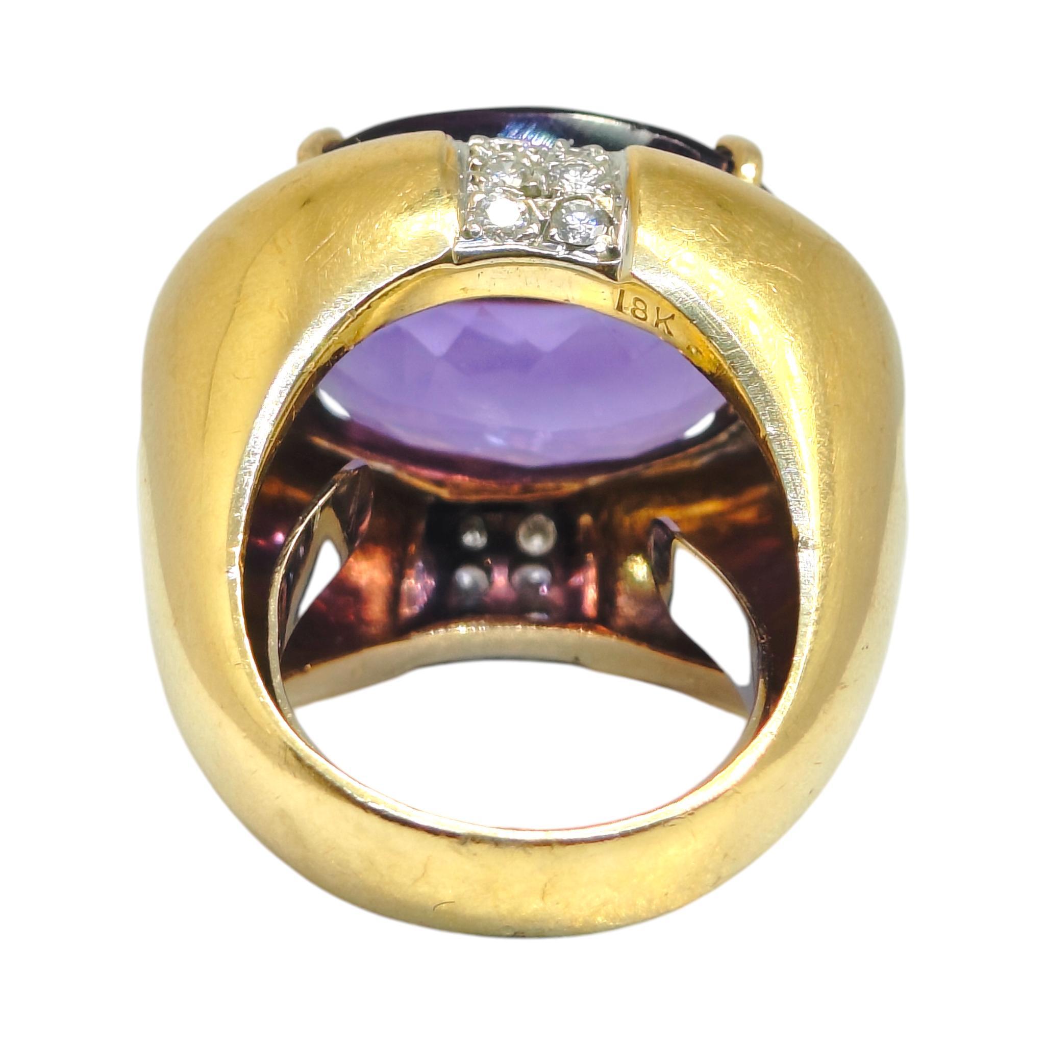 Vintage 18K Gold Large Amethyst and Diamond Ring For Sale at 1stDibs