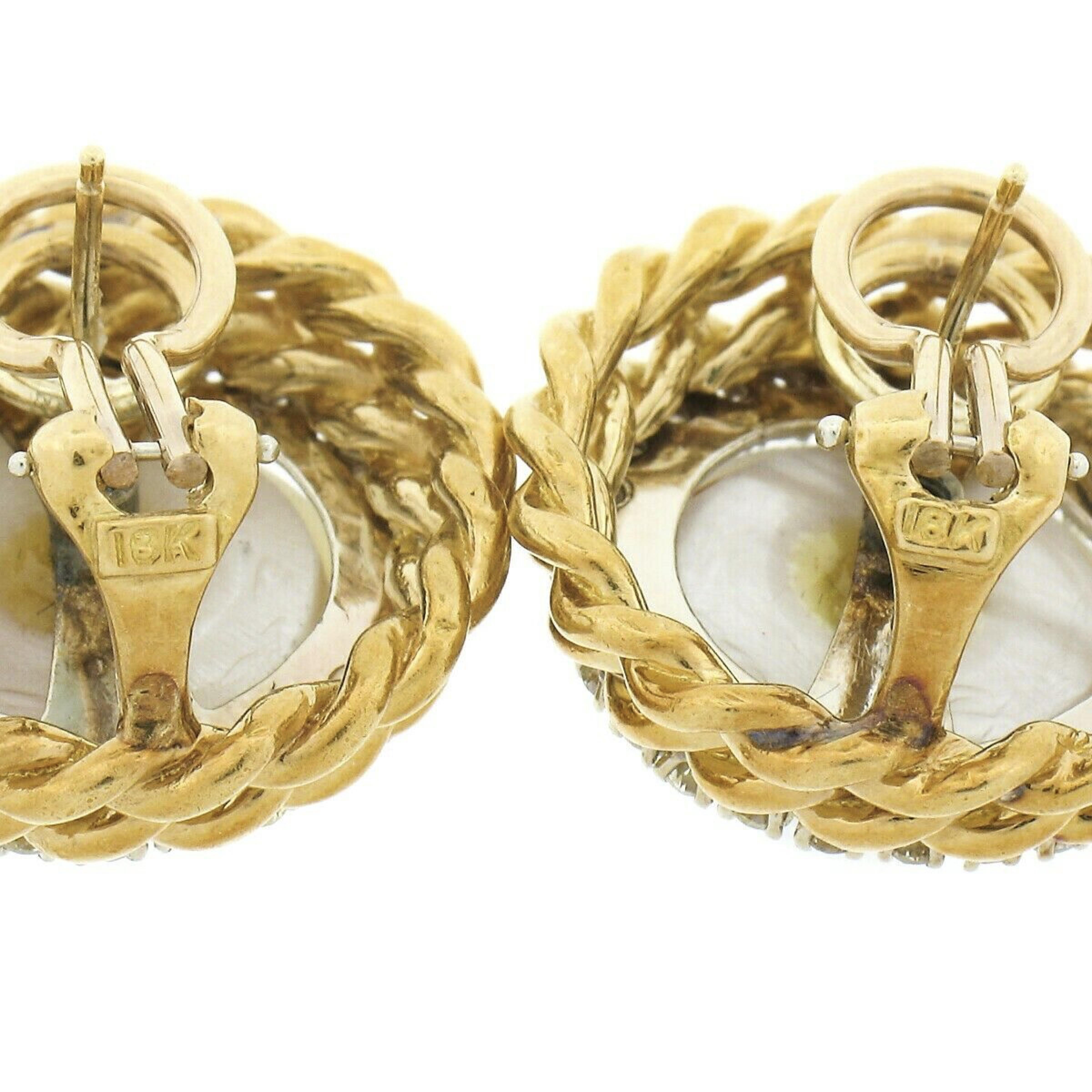 18 Karat Gold Große Mabe Perle Diamant Halo gedrehte Draht-Ohrringe mit Knopfleiste im Angebot 2