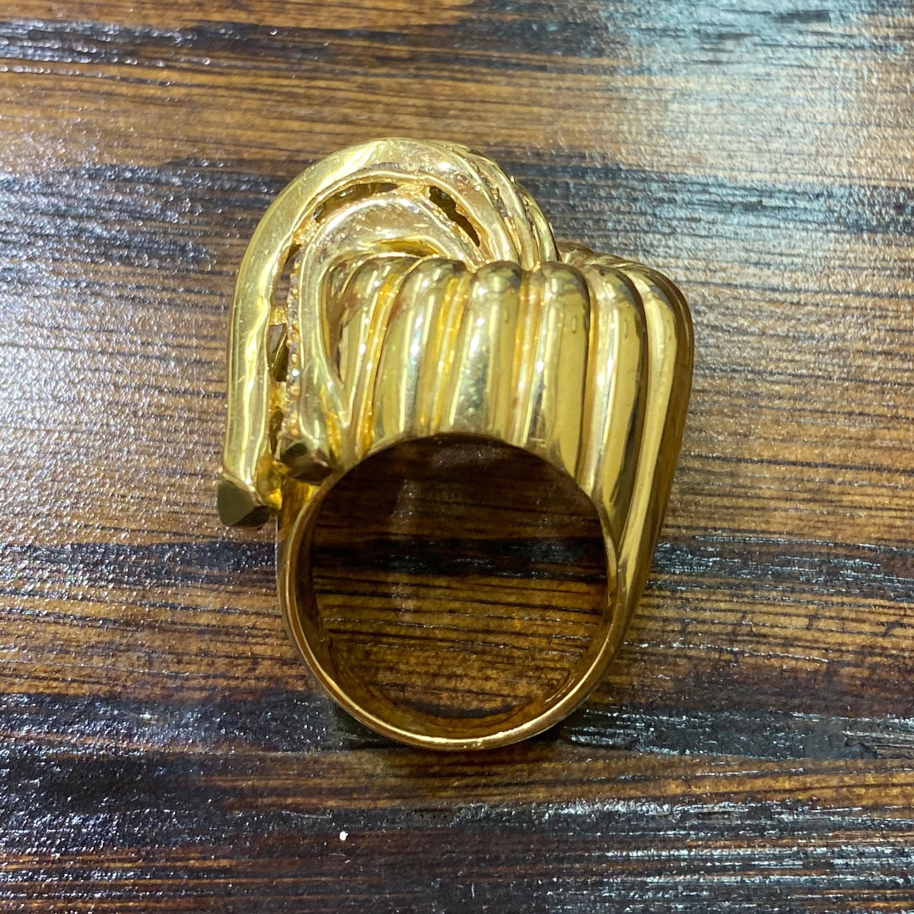 Vintage 18K Gold Large Waterfall Diamond Cocktail Ring For Sale 1