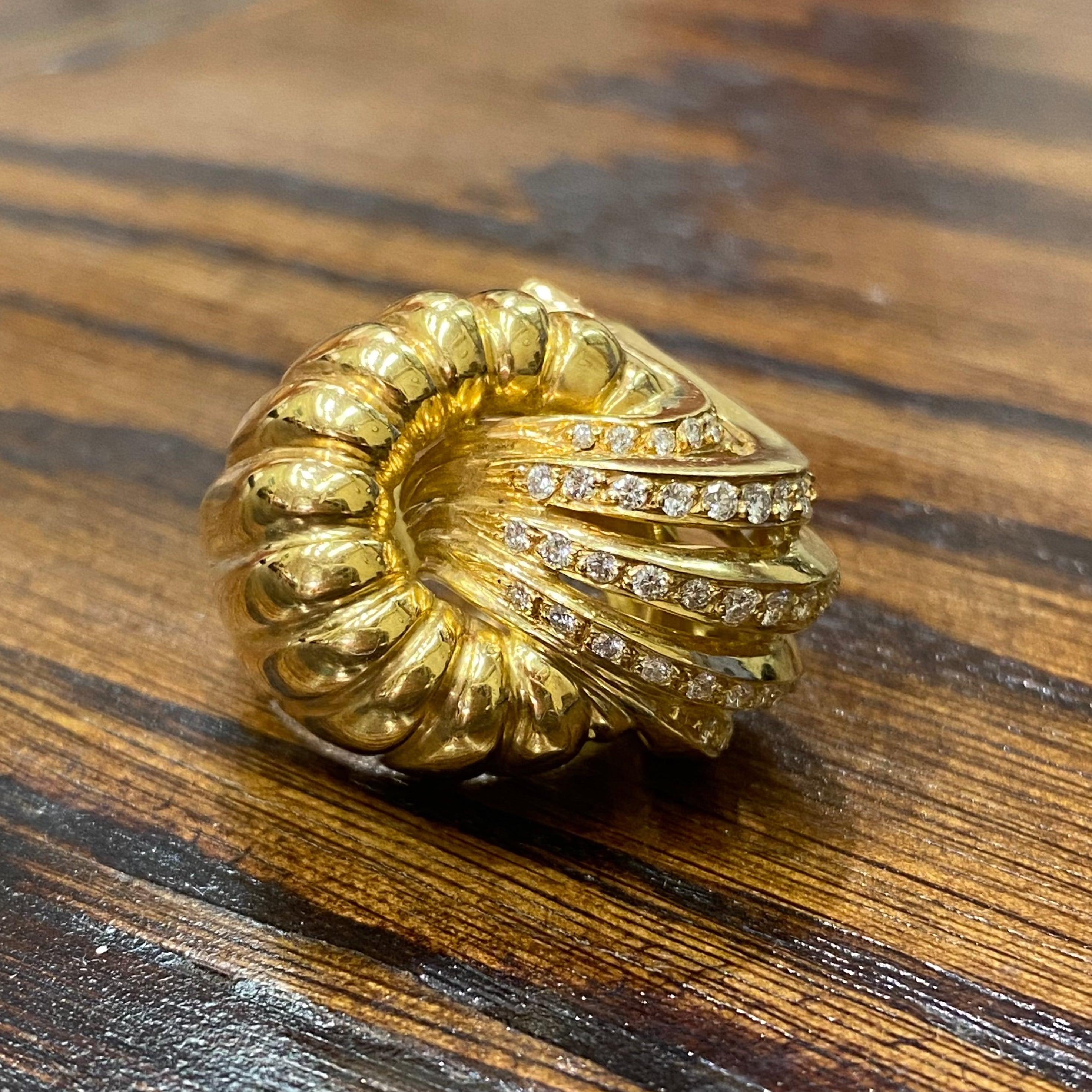 Vintage 18K Gold Large Waterfall Diamond Cocktail Ring For Sale 2
