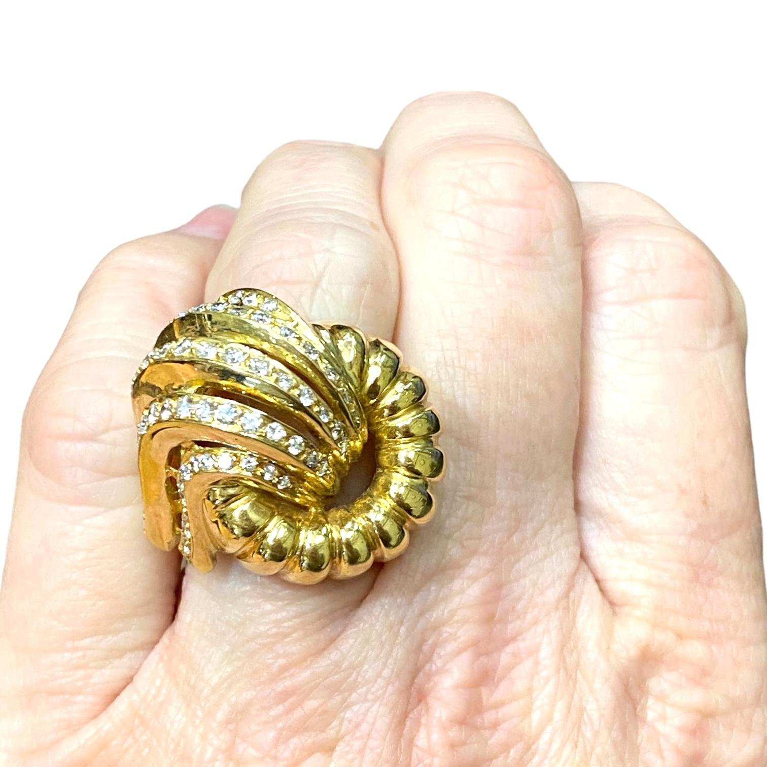 Vintage 18K Gold Large Waterfall Diamond Cocktail Ring 3