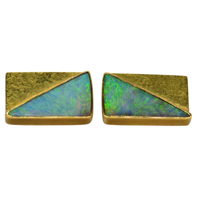 Vintage 18K Gold Lightning Ridge Black Opal Brutalist Art Deco Luxury  Cufflinks For Sale at 1stDibs | black opal cufflinks