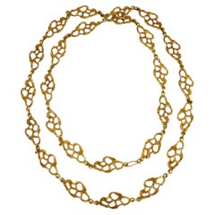 Vintage 18k Gold Link Necklace, Flat Hammered Gold Italy