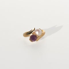 Vintage 18K Gold, Mabé Pearl and Amethyst Ring by Ateljé Stigbert Made 1971