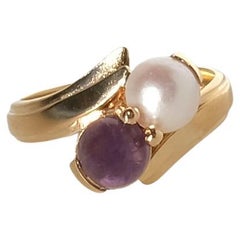 Vintage 18K Gold, Mabé Pearl and Amethyst Ring by Ateljé Stigbert Made 1971