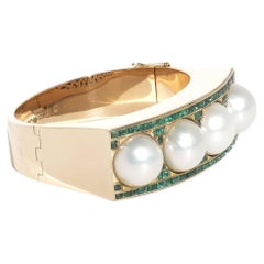 Vintage 18K Gold, Mabé Pearls and Emeralds Bracelet by Sigurd Persson Made 1945