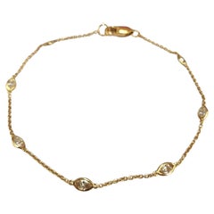 Vintage 18K Gold  Marquise Diamond Bezel Set Chain Link Bracelet