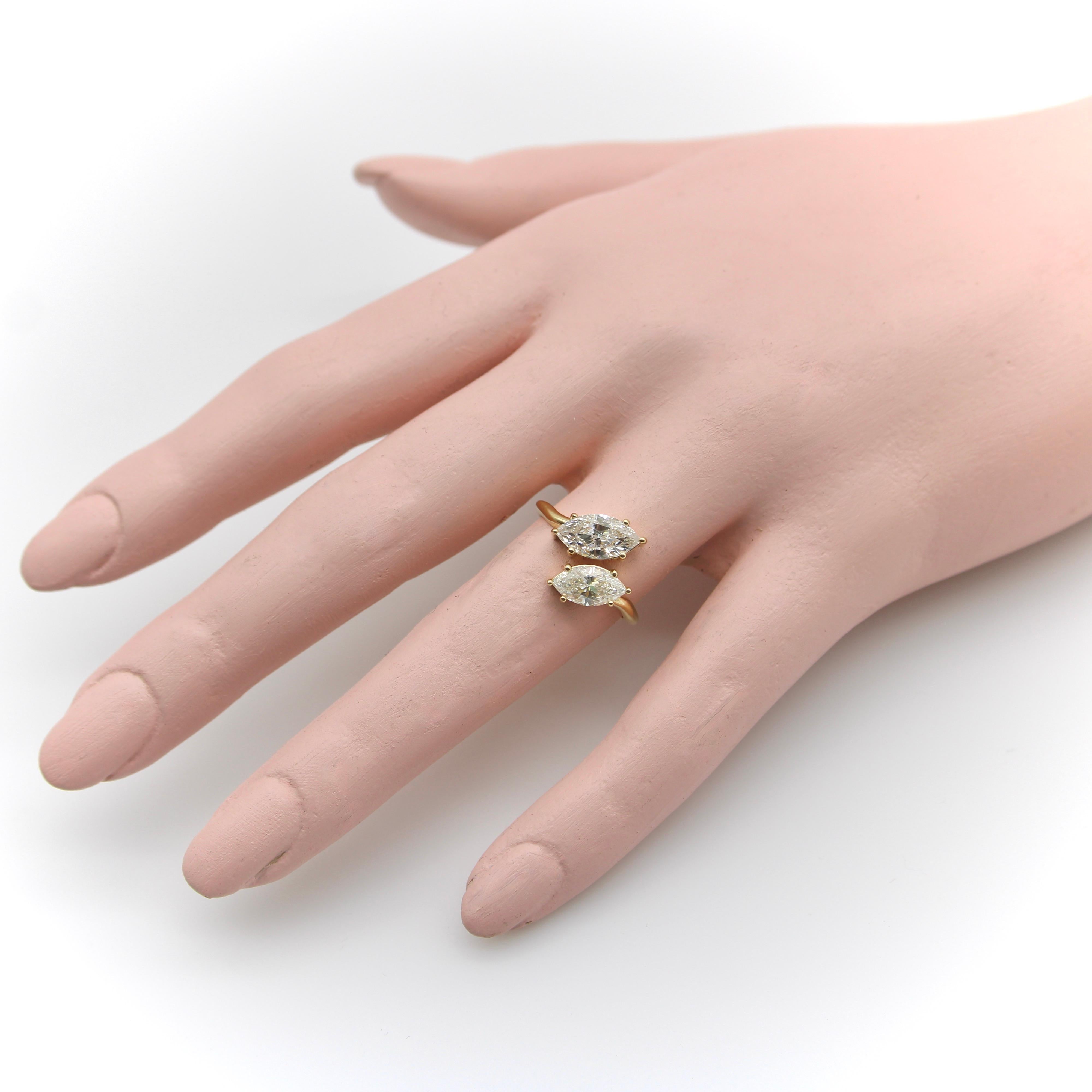Vintage 18K Gold Marquise Diamant Bypass Ring im Angebot 4
