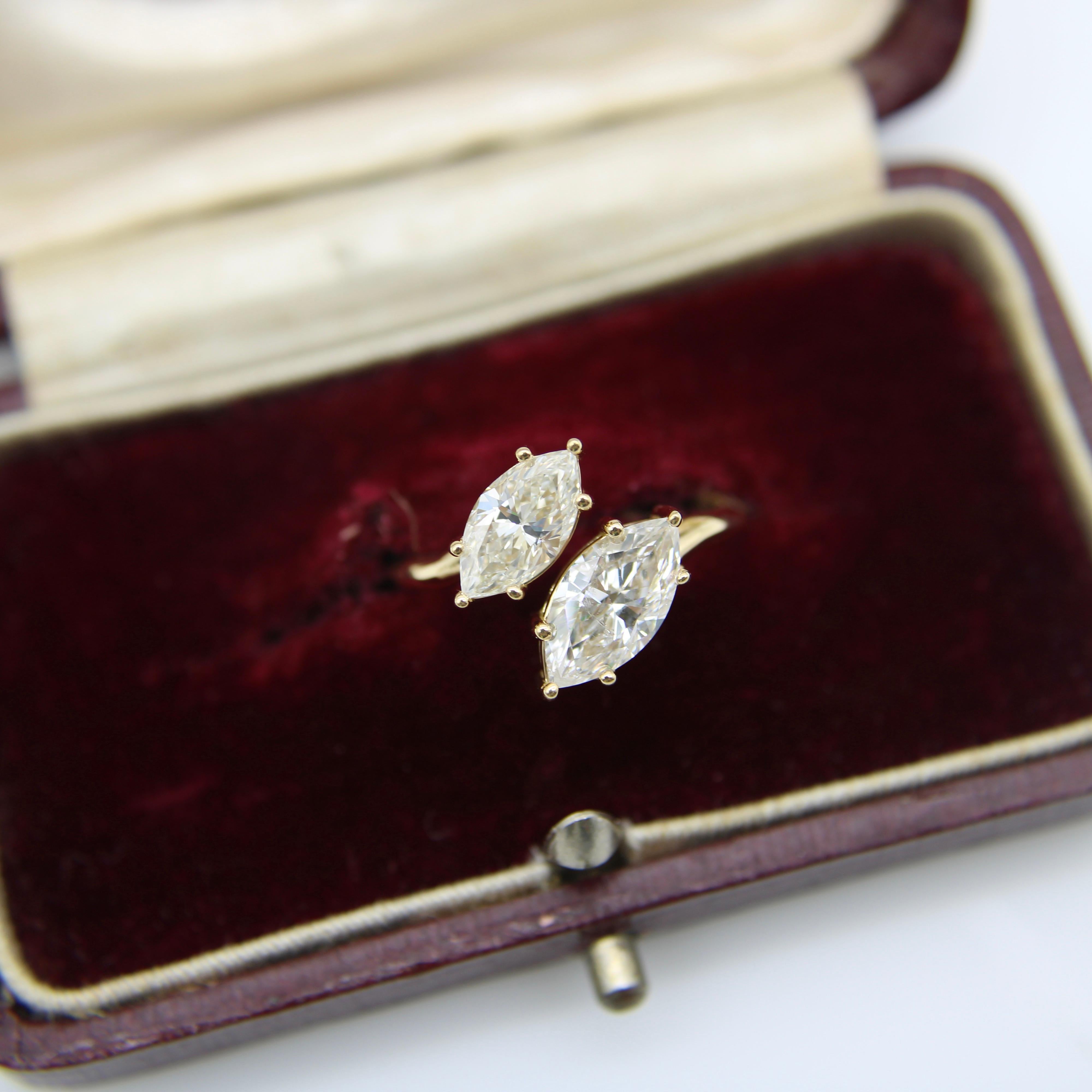 Vintage 18K Gold Marquise Diamant Bypass Ring im Angebot 5