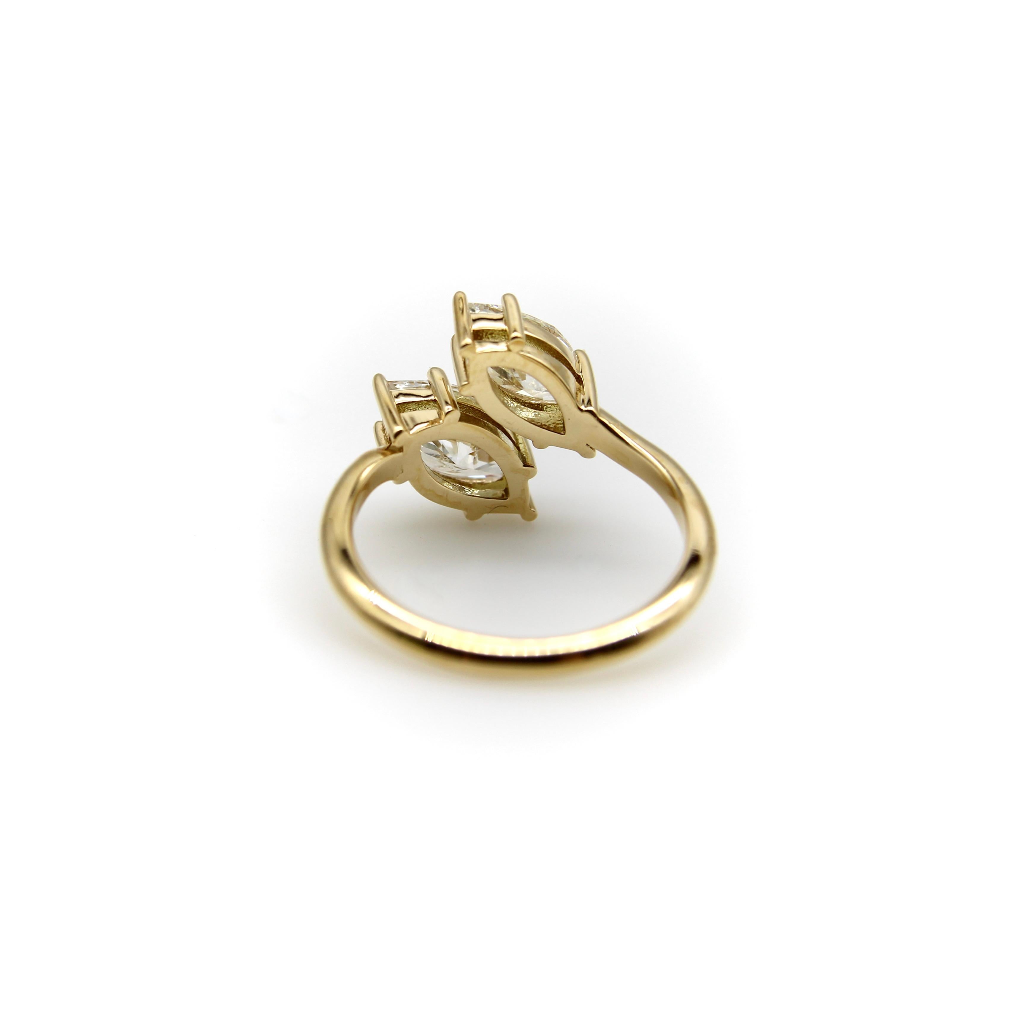 Vintage 18K Gold Marquise Diamant Bypass Ring im Zustand „Gut“ im Angebot in Venice, CA