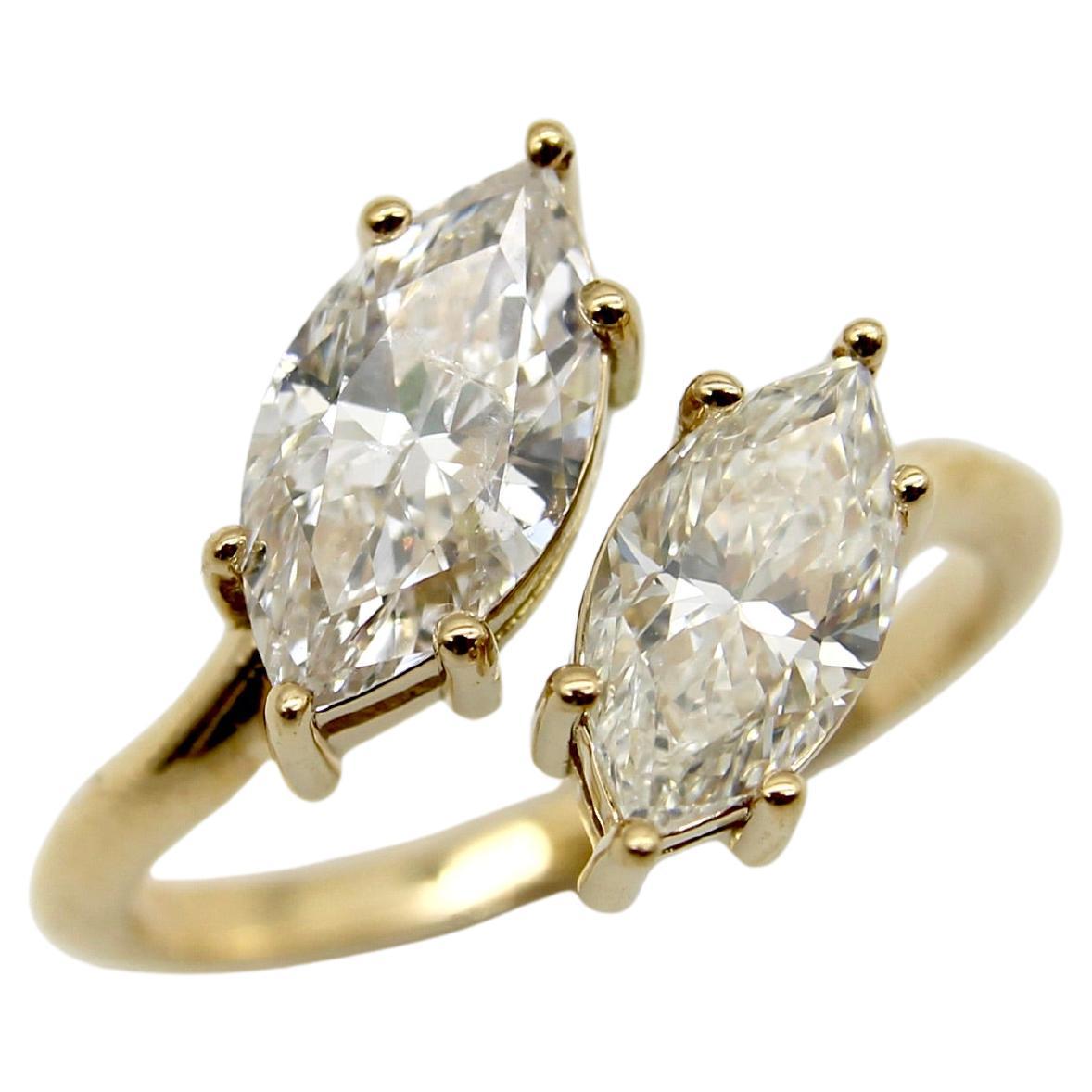 Vintage 18K Gold Marquise Diamant Bypass Ring im Angebot