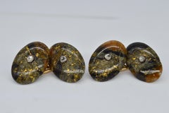 Vintage 18K Gold Mine Cut Diamond Fluorite Blue John Art Deco Luxury Cufflinks