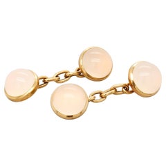 Boutons de manchette vintage en or 18K et cabochon de pierre de lune