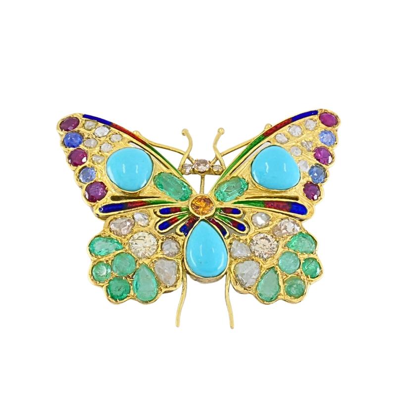 Tament Insect Vintage 18k Gold Multigem Butterfly Brooch Statement Insect Jewelry For ...