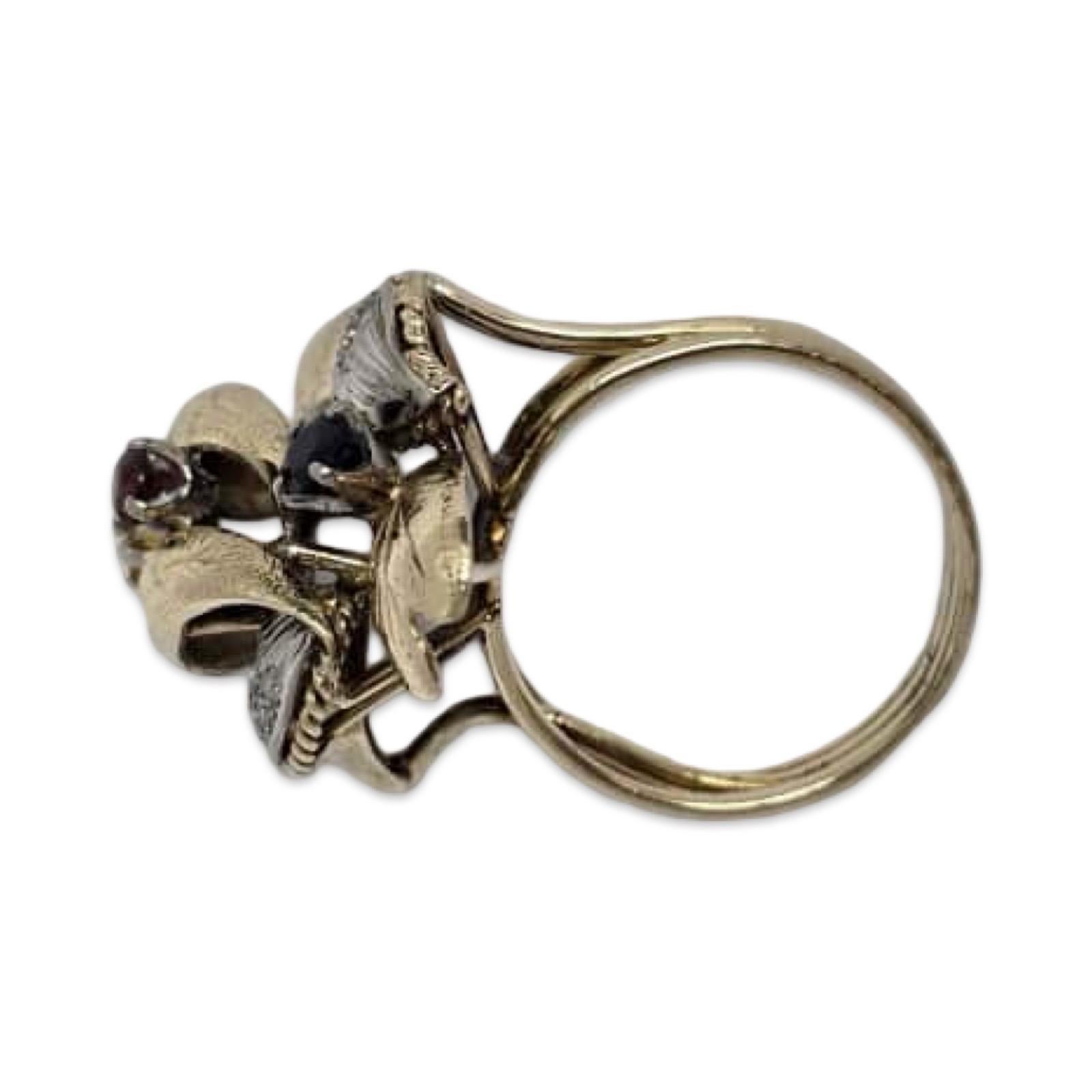 Anello floreale multigem e diamante d'epoca in oro 18K in vendita 5