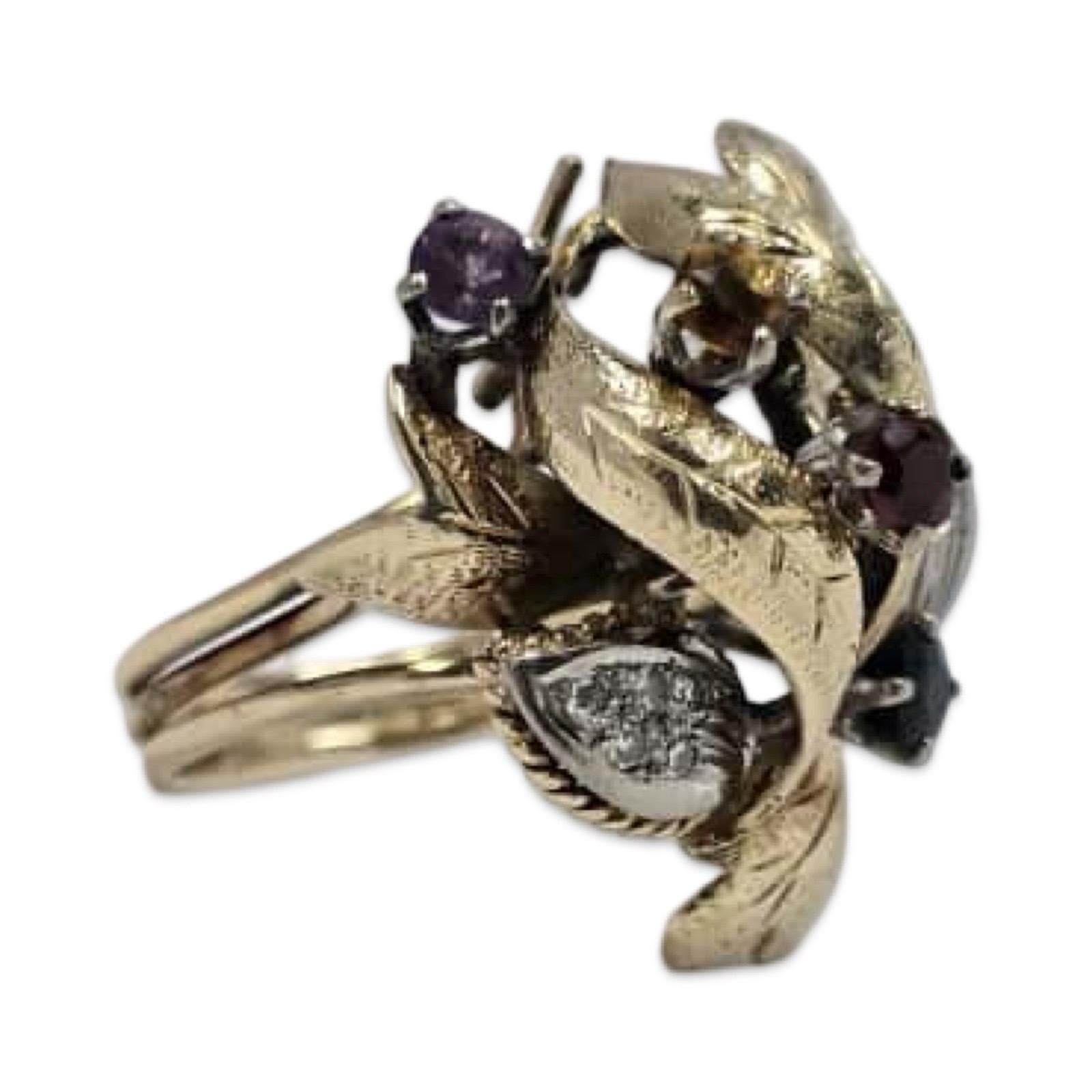 Anello floreale multigem e diamante d'epoca in oro 18K in vendita 4