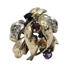 Vintage 18K Gold Multigem & Diamond Floral Statement Ring