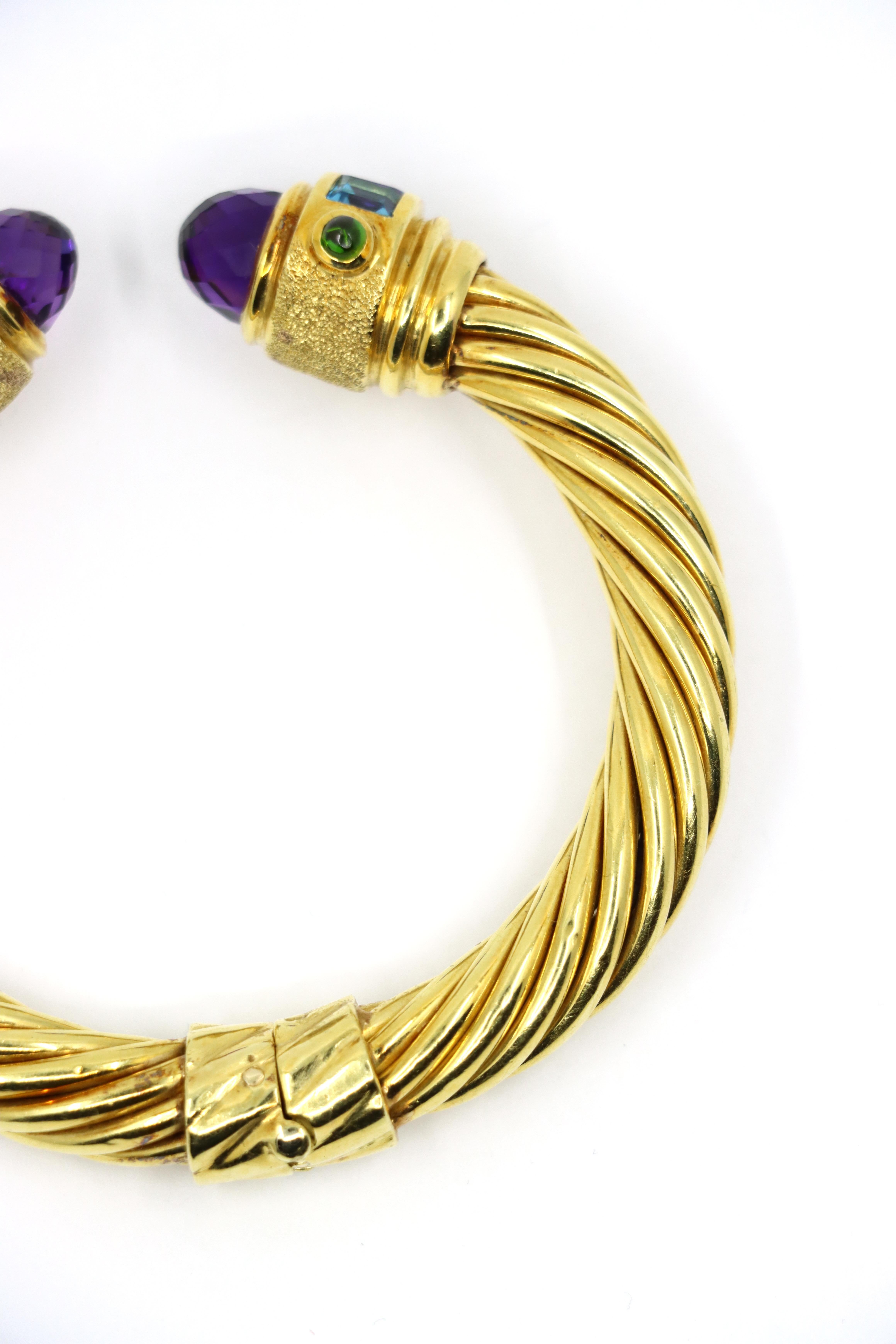 Vintage 18K Gold Muti-Gem Renaissance Cable Bracelet For Sale 6