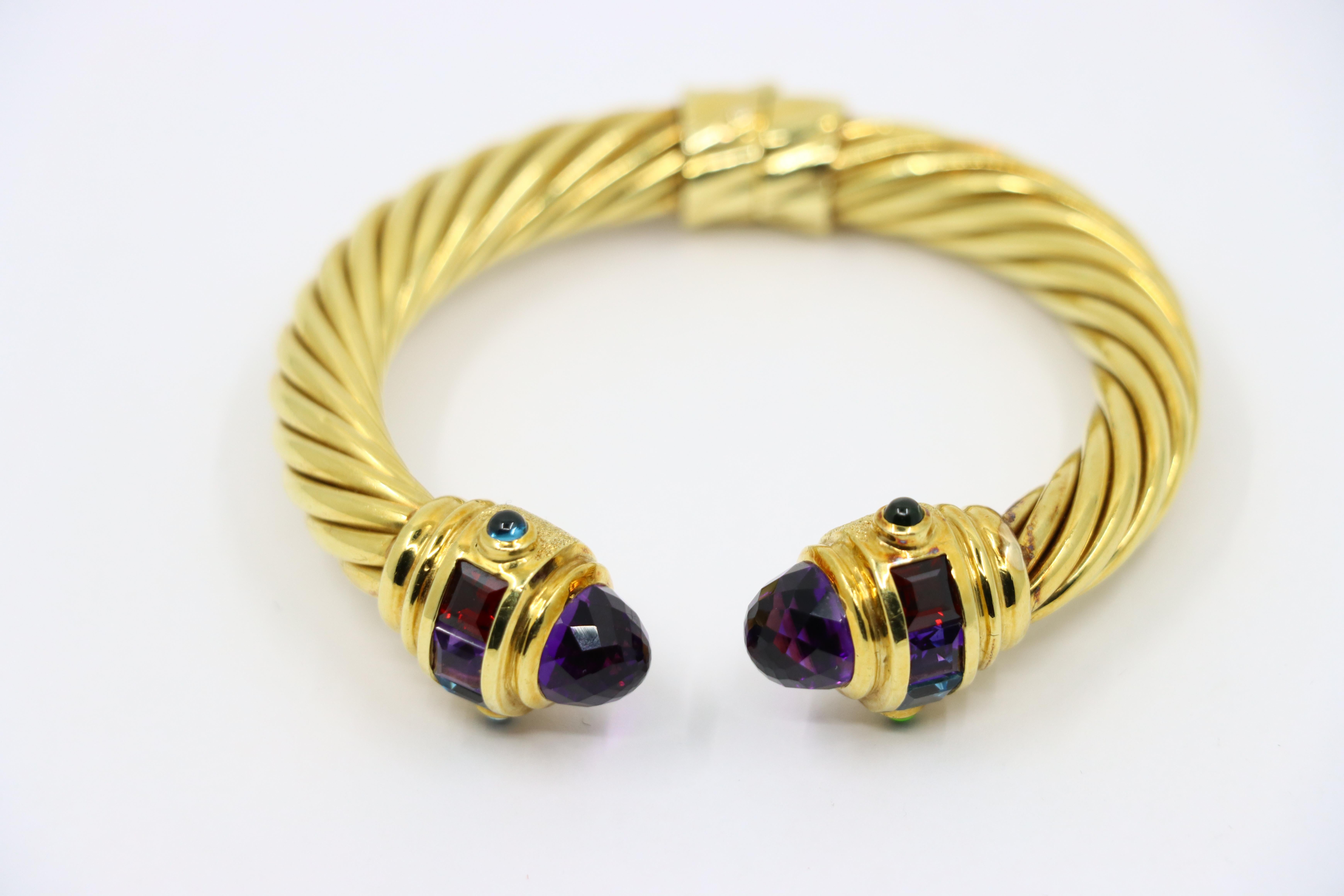 Vintage 18K Gold Muti-Gem Renaissance Cable Bracelet For Sale 7