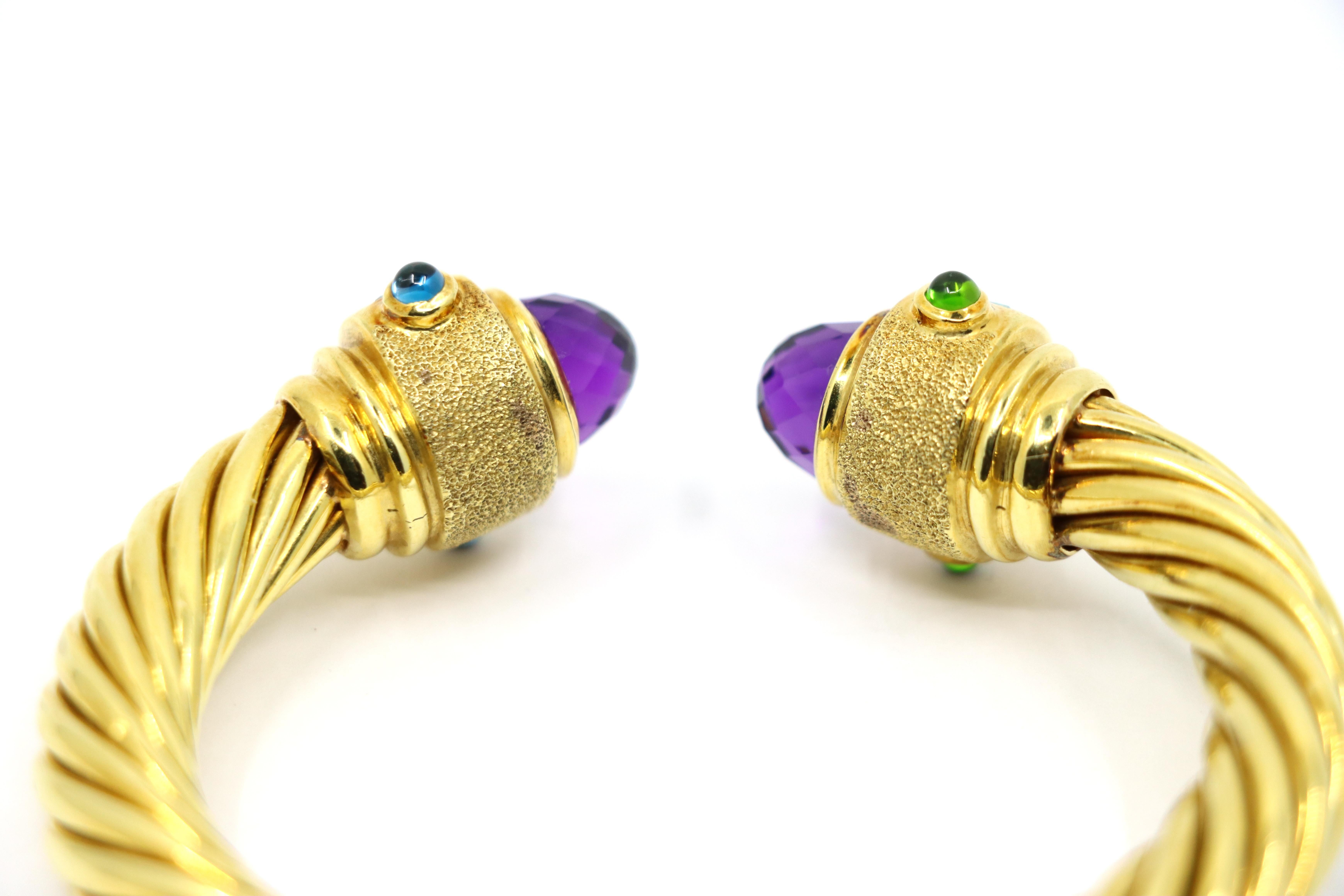 Vintage 18K Gold Muti-Gem Renaissance Cable Bracelet For Sale 8