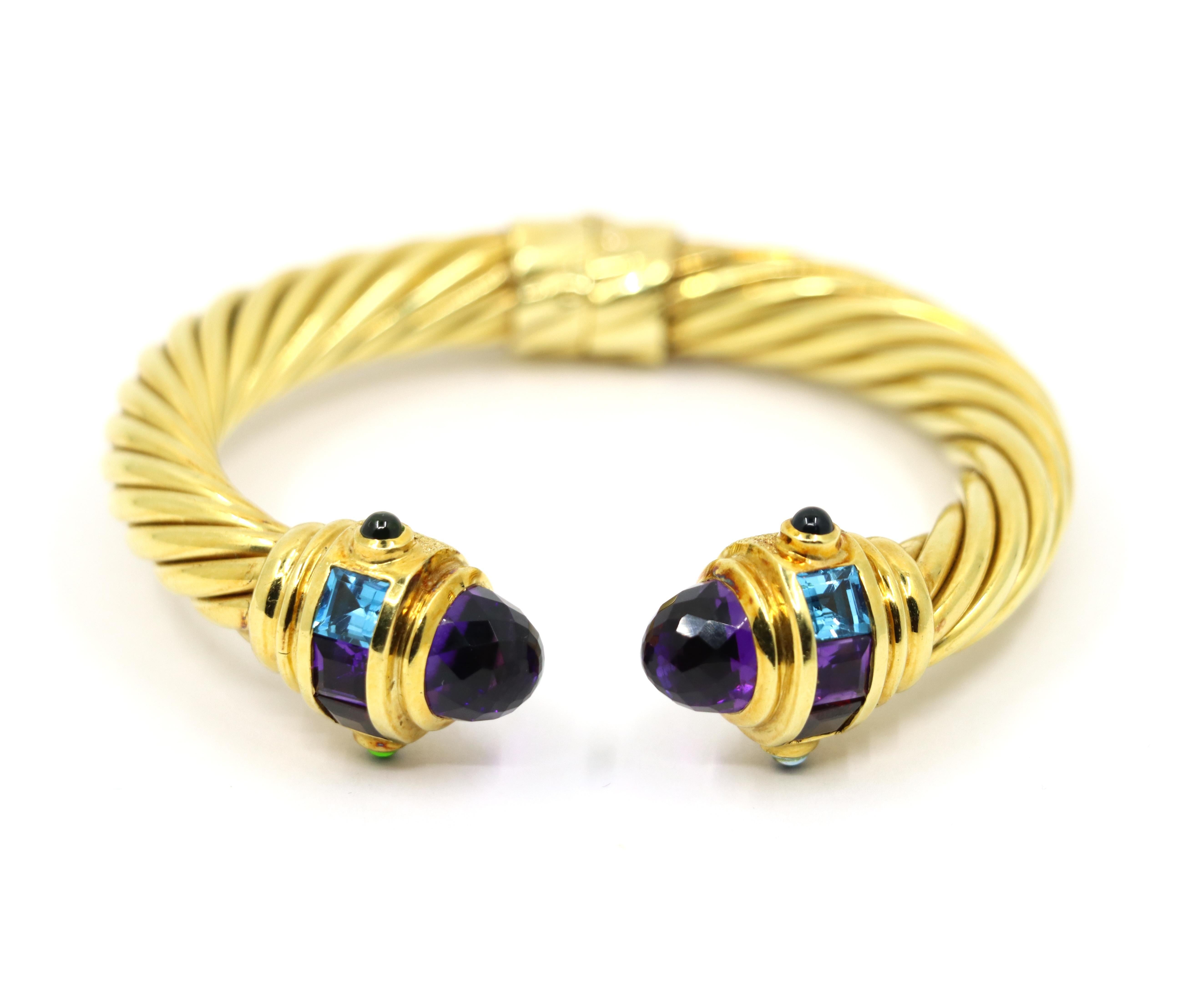 Mixed Cut Vintage 18K Gold Muti-Gem Renaissance Cable Bracelet For Sale