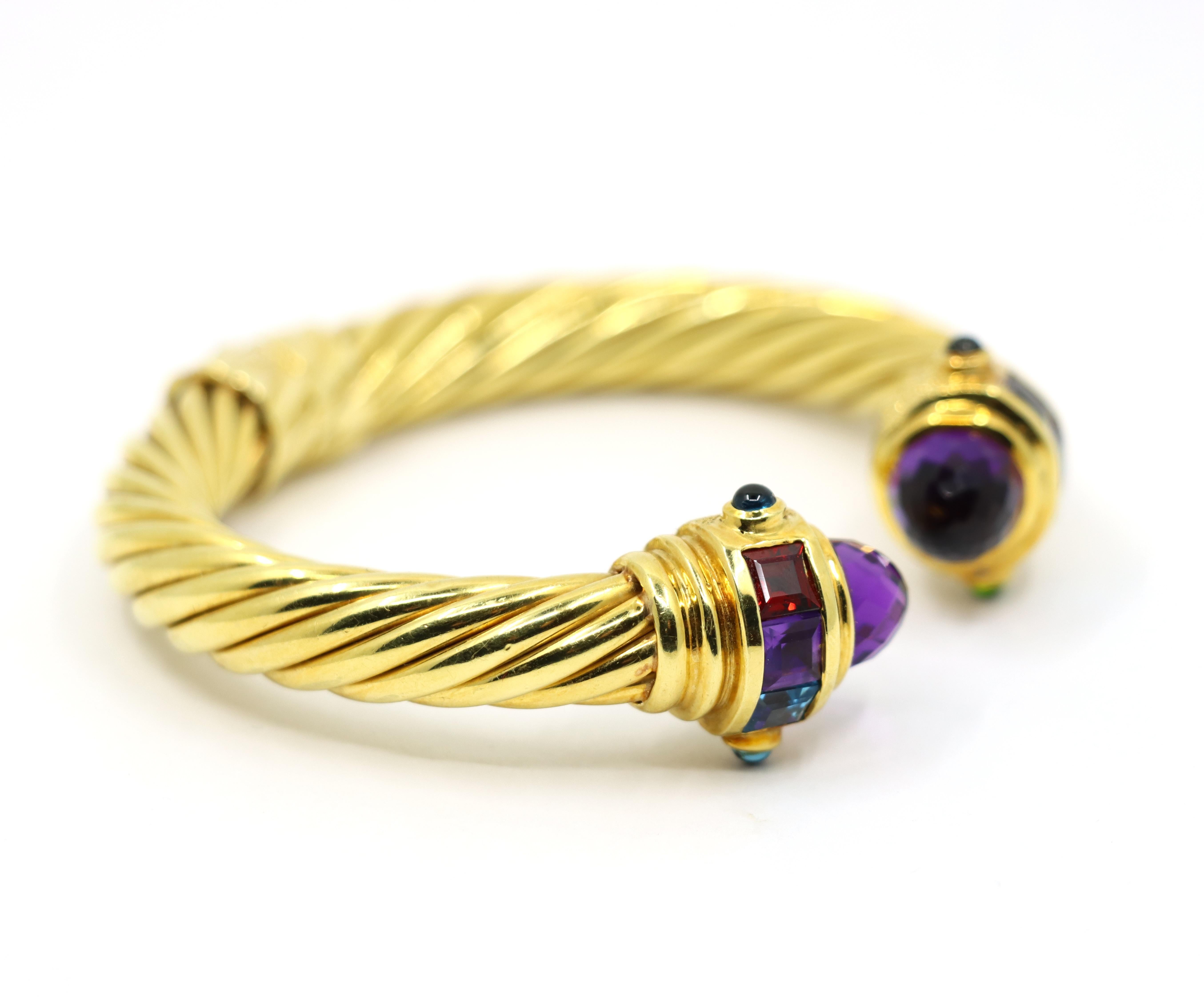 Vintage 18K Gold Muti-Gem Renaissance Cable Bracelet For Sale 1