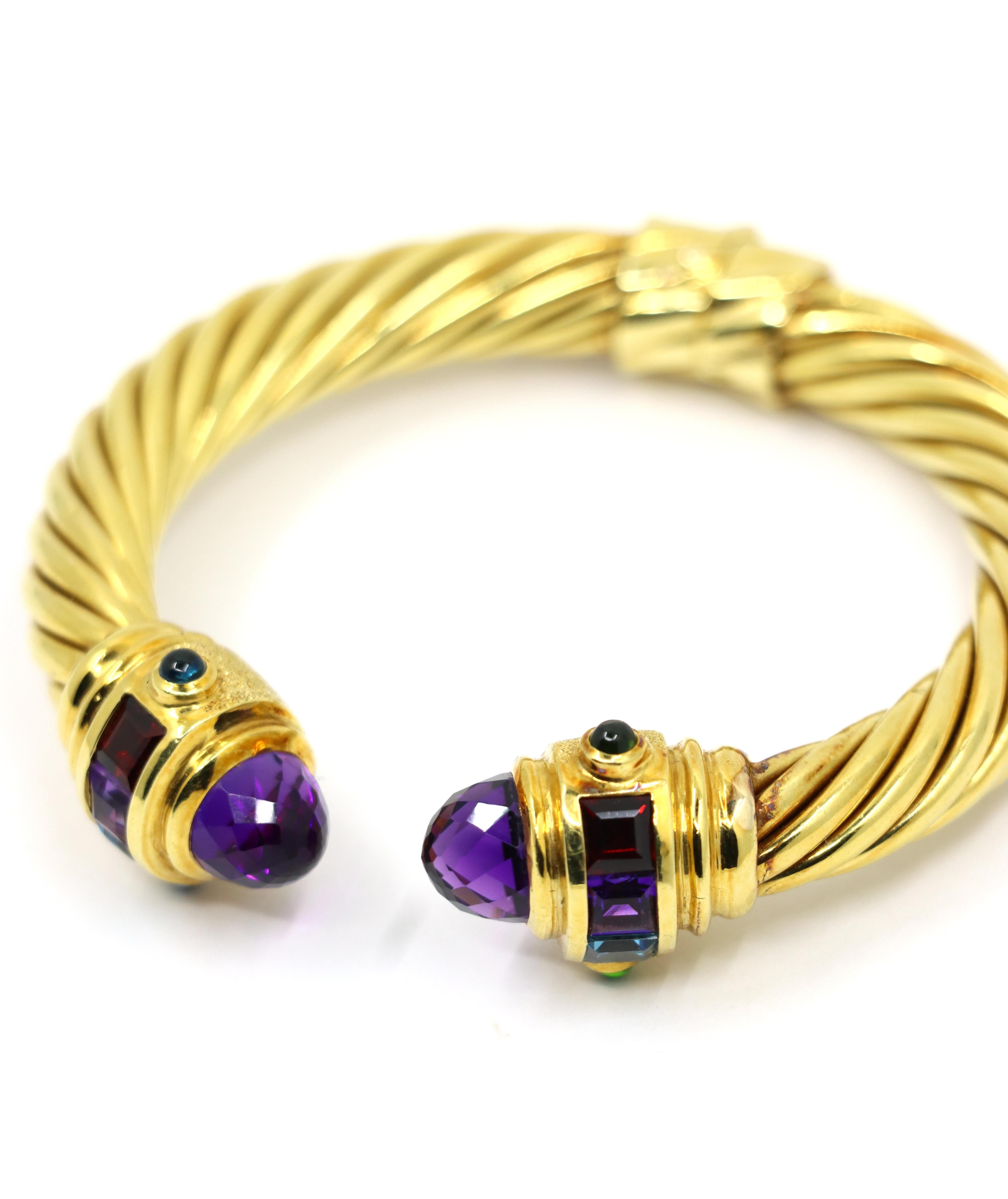 Vintage 18K Gold Muti-Gem Renaissance Cable Bracelet For Sale 2