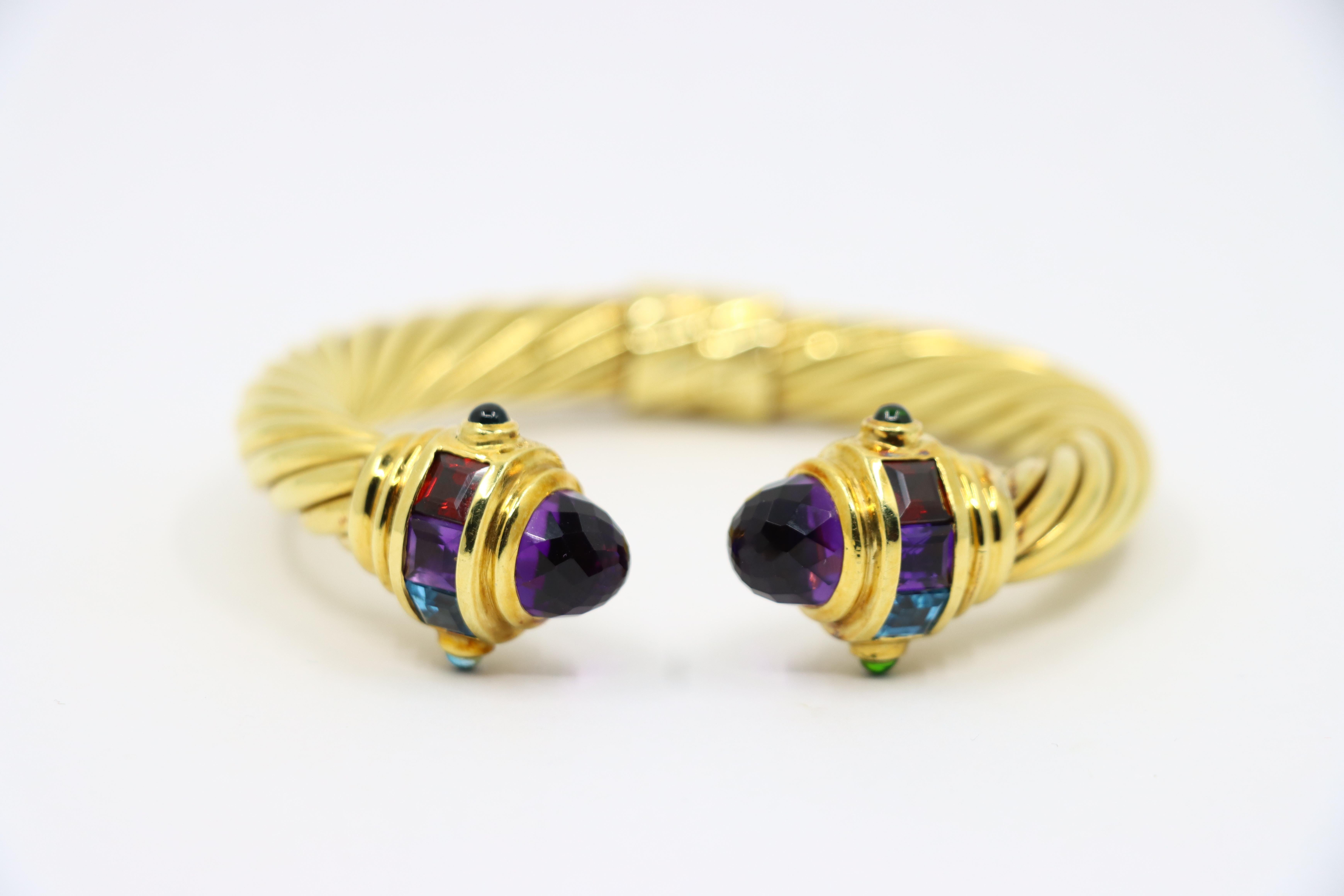 Vintage 18K Gold Muti-Gem Renaissance Cable Bracelet For Sale 3