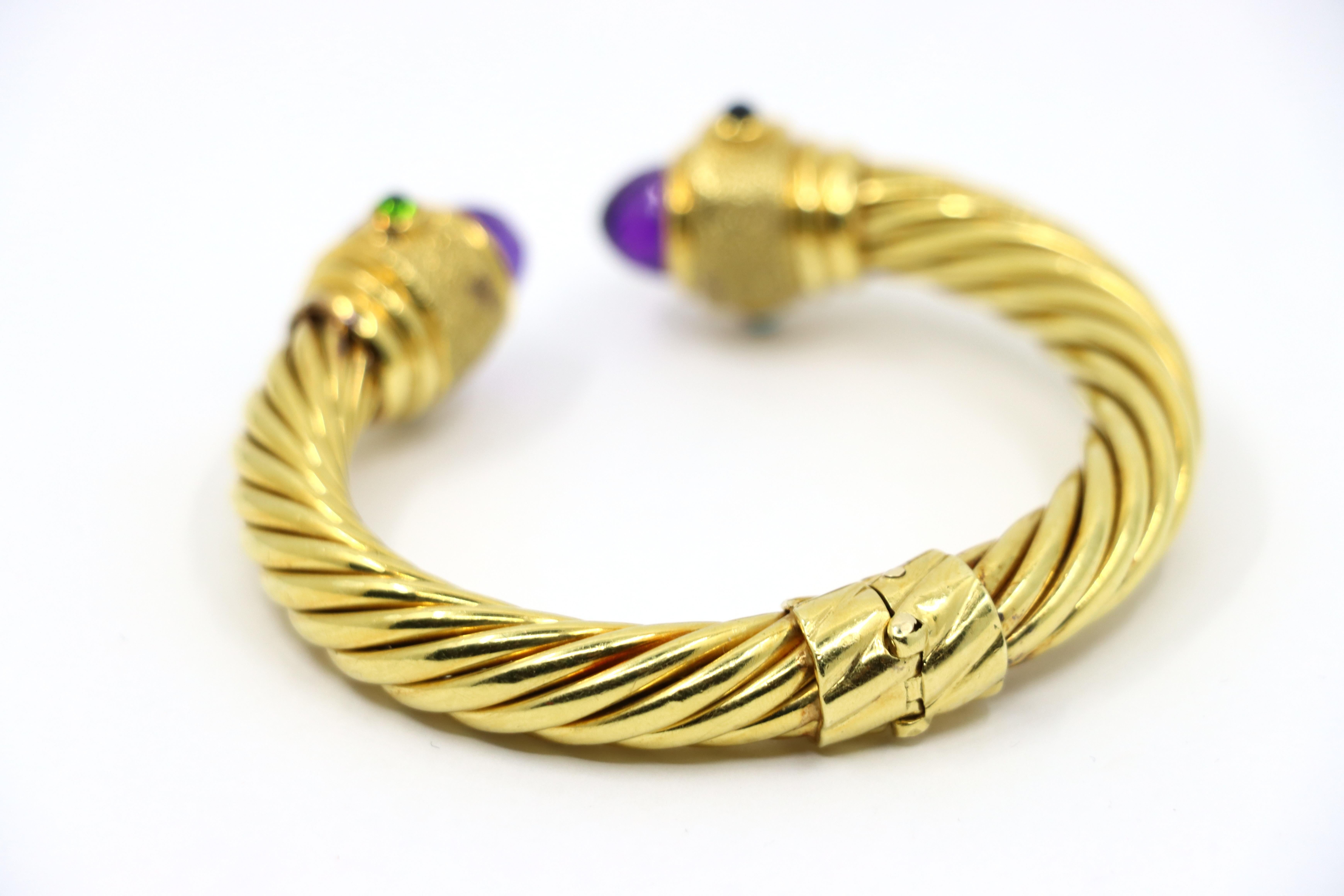 Vintage 18K Gold Muti-Gem Renaissance Cable Bracelet For Sale 4
