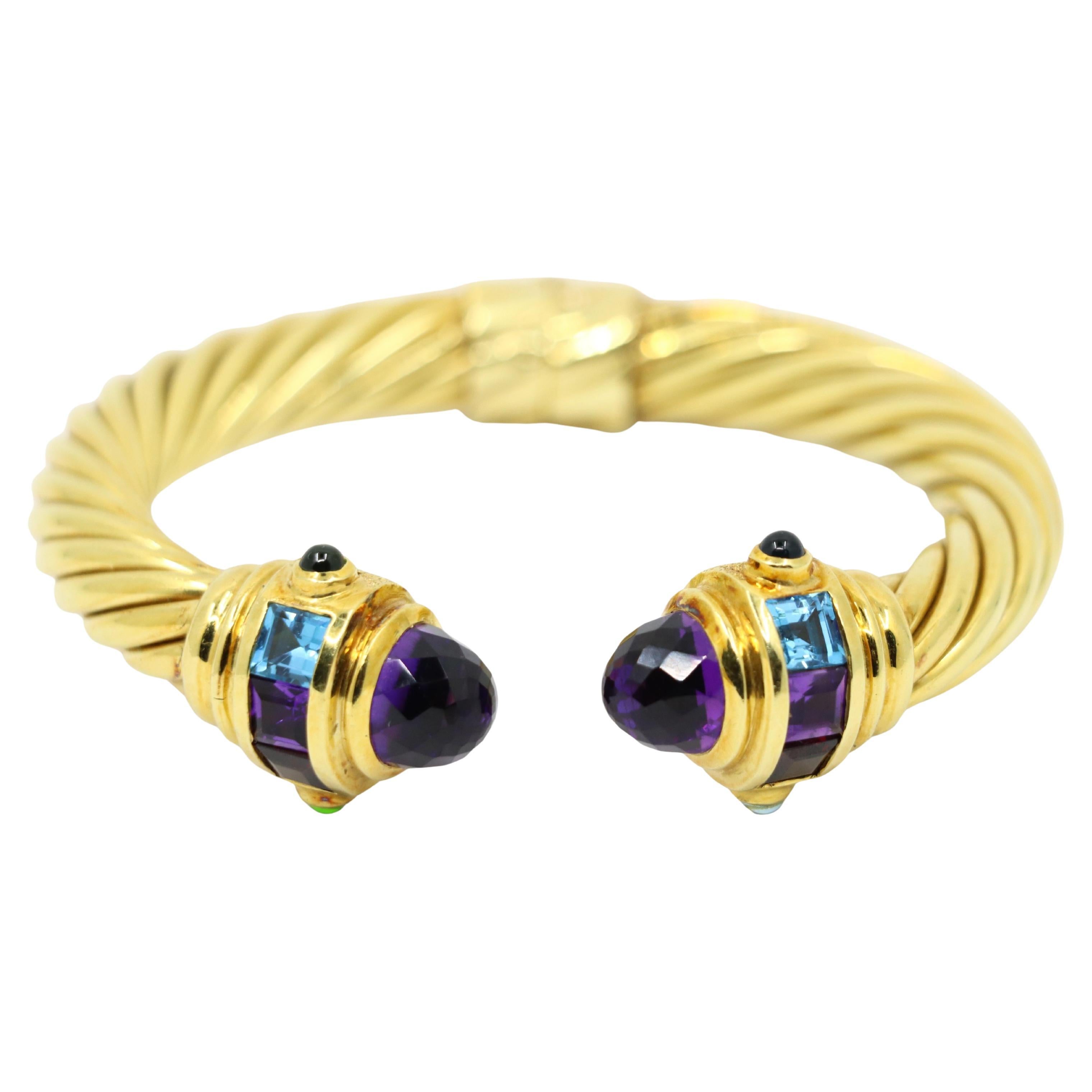 Vintage 18K Gold Muti-Gem Renaissance Cable Bracelet For Sale