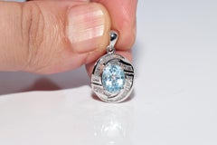 Vintage 18k Gold Natural Baguette Cut Diamond Aquamarine Pendant Necklace