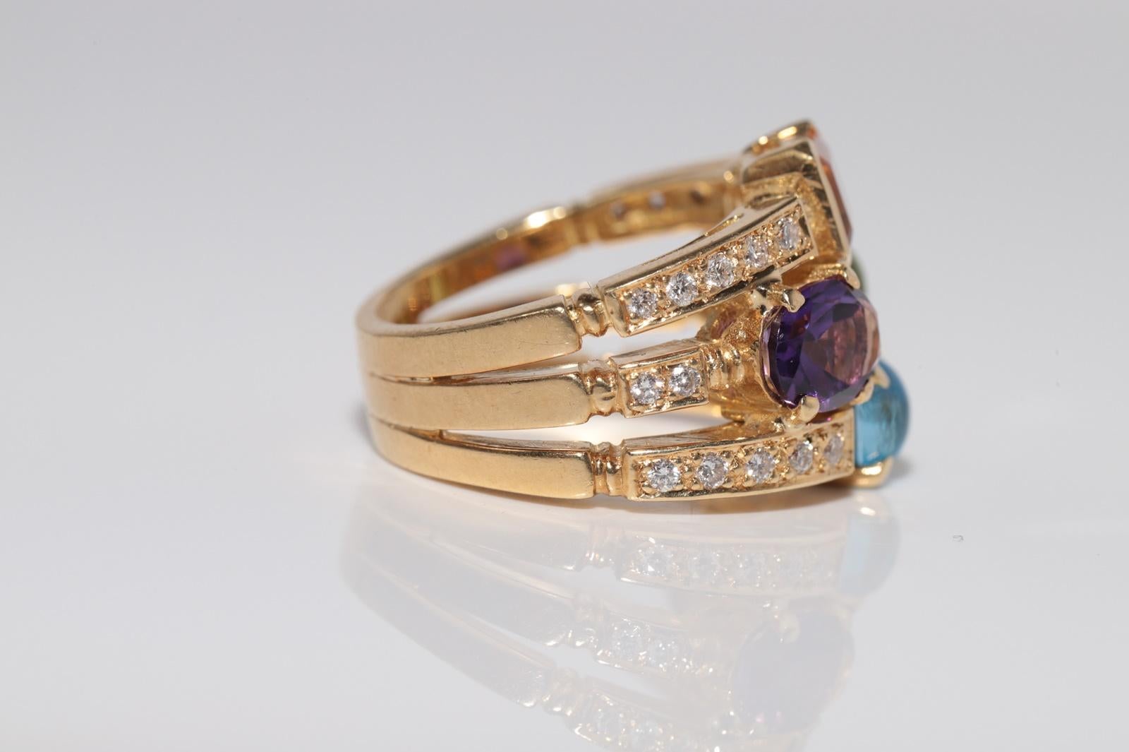 Vintage 18k Gold Natural Diamond And Amethyst Blue Topaz And Peridot Ring For Sale 4