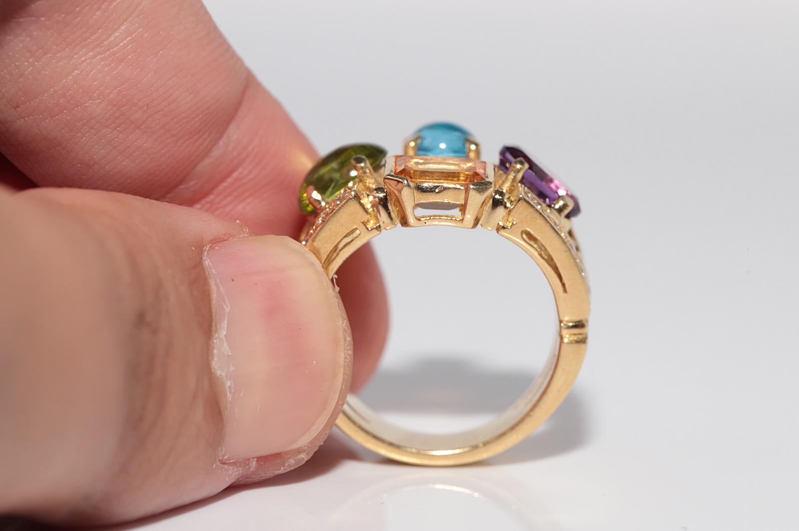 Vintage 18k Gold Natural Diamond And Amethyst Blue Topaz And Peridot Ring For Sale 5