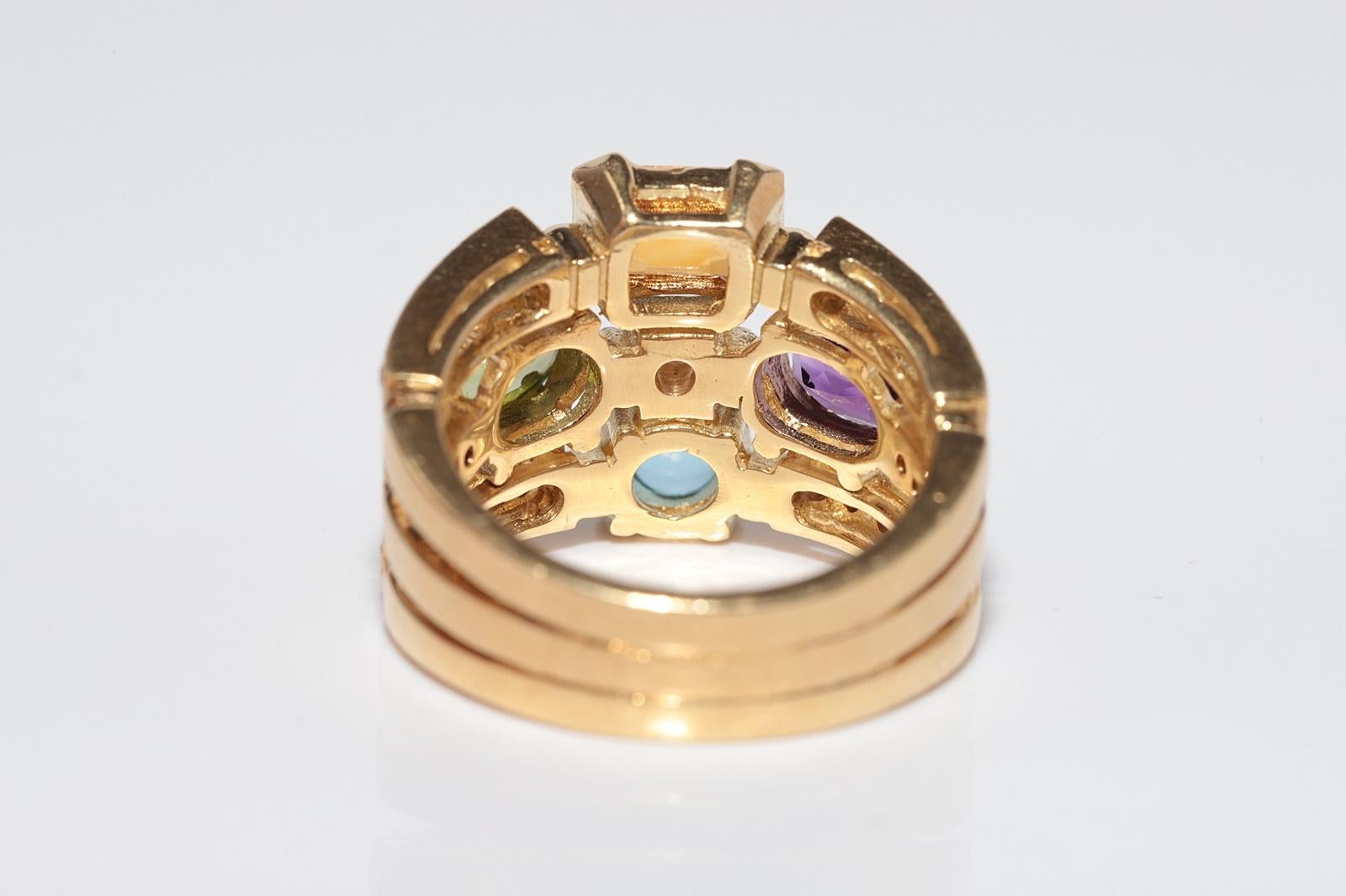 Vintage 18k Gold Natural Diamond And Amethyst Blue Topaz And Peridot Ring For Sale 6