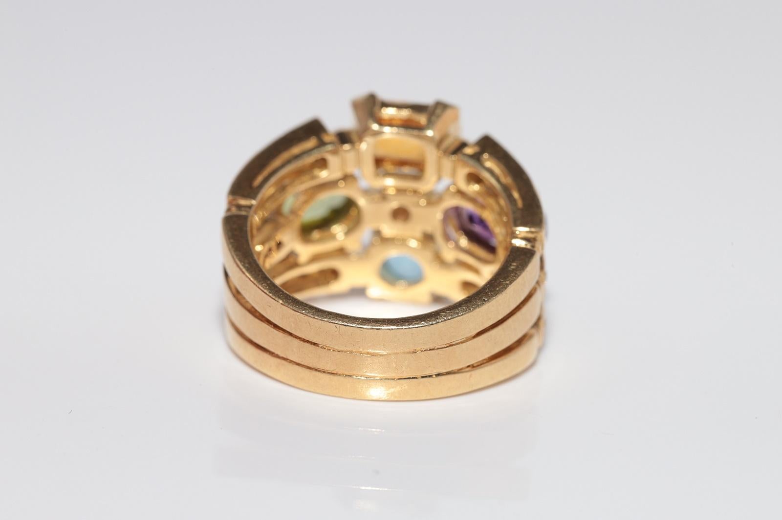 Vintage 18k Gold Natural Diamond And Amethyst Blue Topaz And Peridot Ring For Sale 7