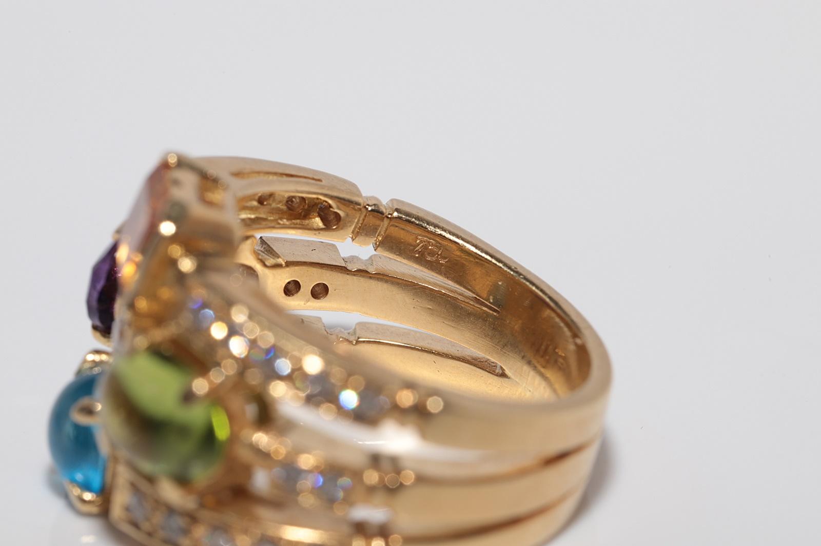 Vintage 18k Gold Natürlicher Diamant und Amethyst Blauer Topas und Peridot Ring im Angebot 8