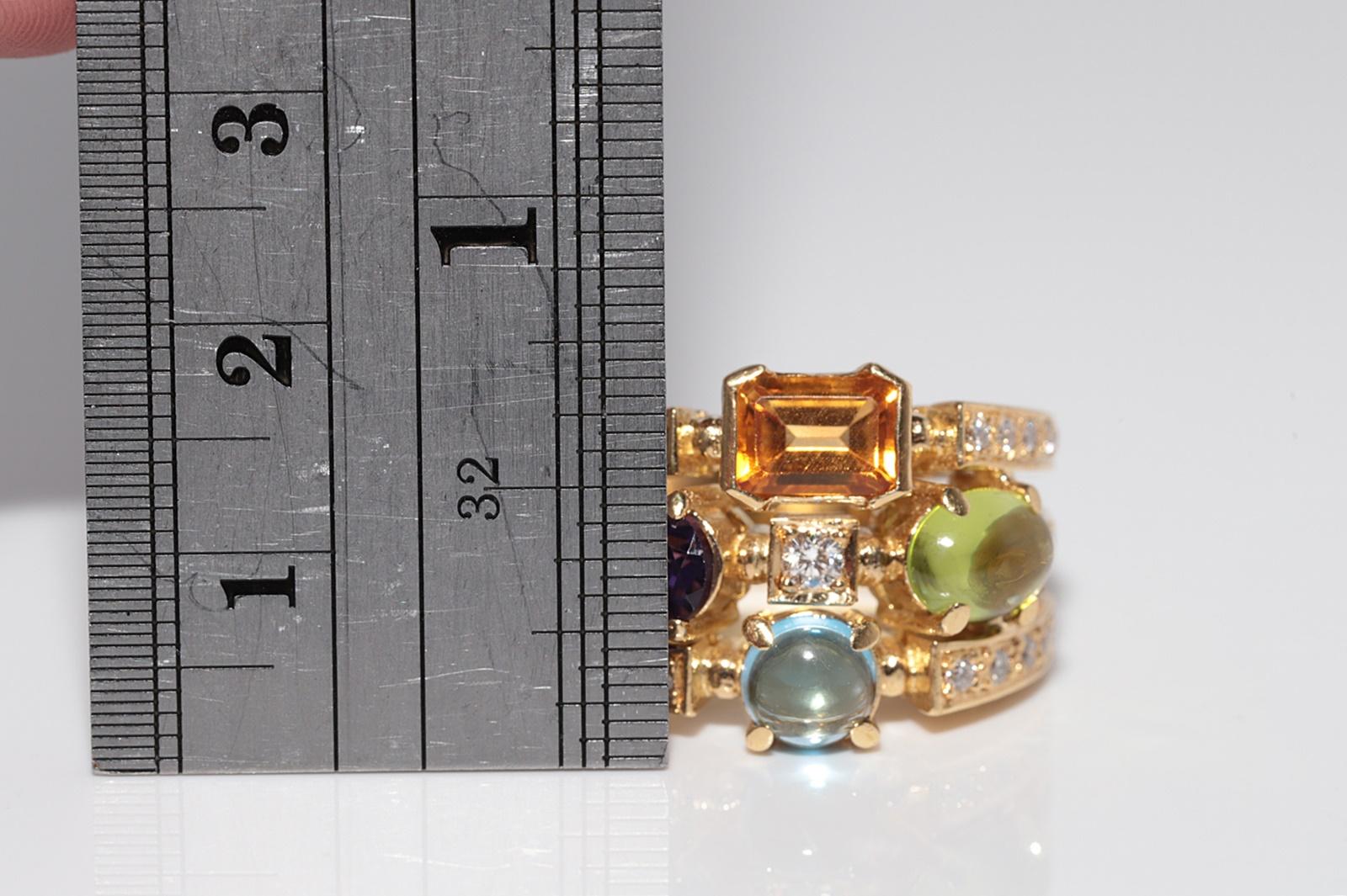 Vintage 18k Gold Natürlicher Diamant und Amethyst Blauer Topas und Peridot Ring im Angebot 9