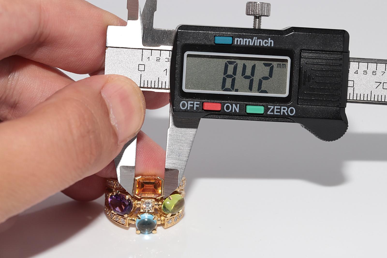 Vintage 18k Gold Natural Diamond And Amethyst Blue Topaz And Peridot Ring For Sale 11