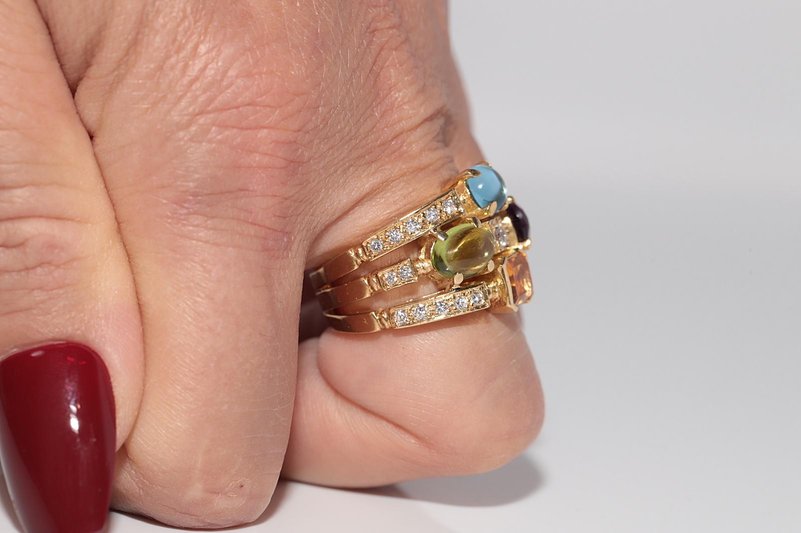 Vintage 18k Gold Natural Diamond And Amethyst Blue Topaz And Peridot Ring In Good Condition For Sale In Fatih/İstanbul, 34