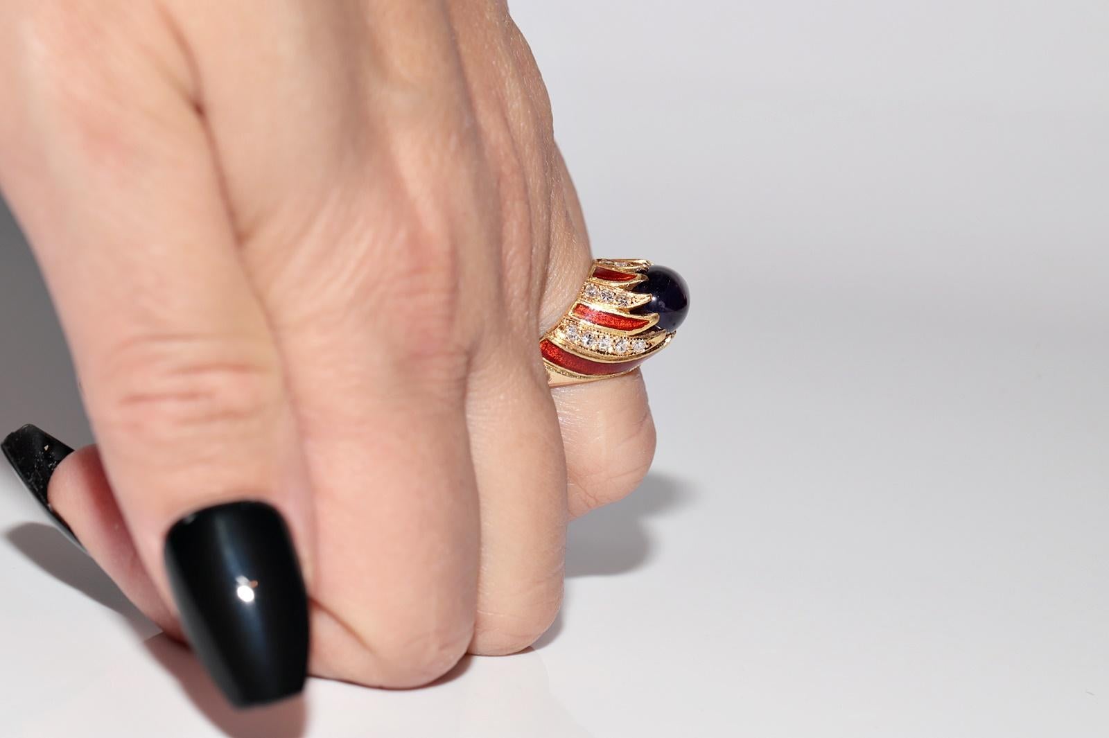 Anillo vintage de oro de 18k con diamante natural y amatista decorada con esmalte en venta 10